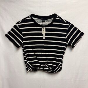Sanctuary Black & White Striped Knot-Front Crop Top
